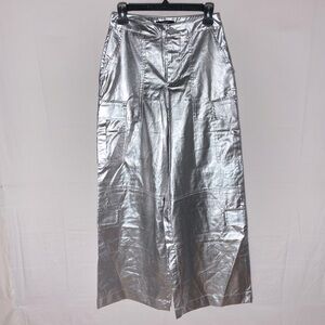 Forever 21 Silver Metallic Wide Leg Cargo Pants S